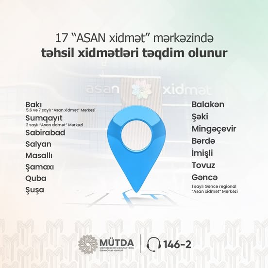 17 "ASAN xidmət" mərkəzində təhsil xidmətləri vətəndaşlara təqdim olunur.