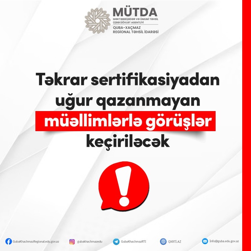 Təkrar sertifikasiyadan uğur qazanmayan müəllimlərlə görüşlər keçiriləcək